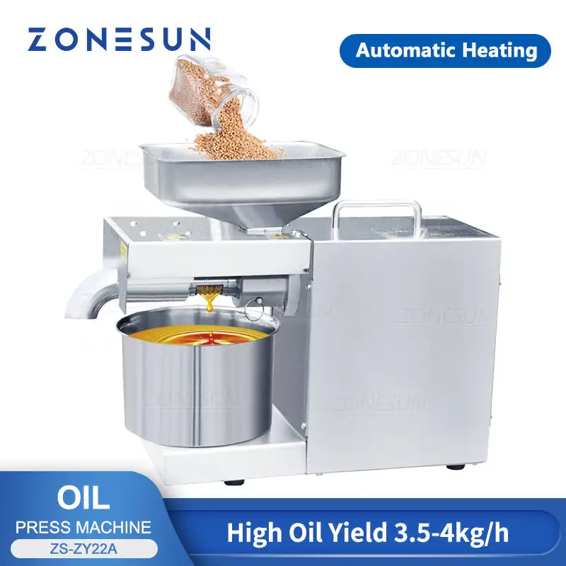 ZONESUN ZS-ZY22A Automatic Oil Press Machine Stainless Steel Cold Hot Oil Extractor for Peanut Sesame Walnut Seed Oil Expeller