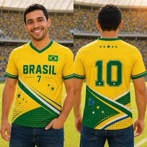 2026 Men's Women's Brazil Soccer Jersey 3D Print Soccer Fan T-shirt Shirt Family Short Sleeve T-shirt Tops
