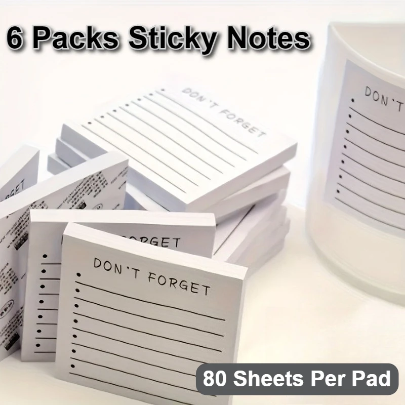 6 Packs Self-Stick Adhesive Sticky Notes, Repositionable for Planner & Desk, Color-Coding Organization, No Residue, Easy to Peel