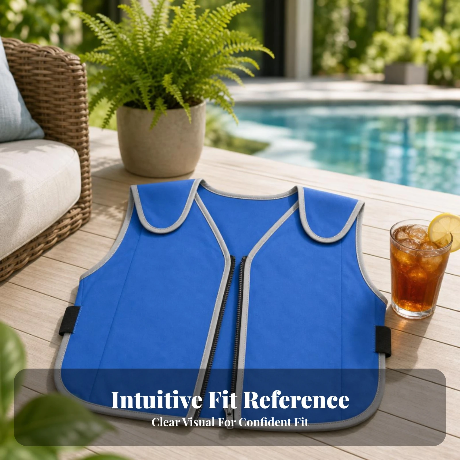 Zipper-Front Cooling Vest Inner Pocket Panels Sleeveless Cooling Vest Wearable Gear Front Opening Textile Shell