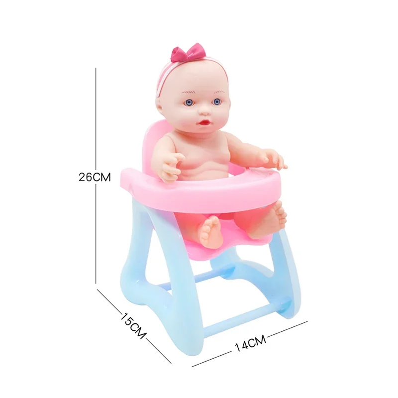 9 Inches Baby Dolls Realistic Girl\'s Doll with Detachable Headwear Big Chair Cutlery Shampoo Milk Bottle 6pcs Cute Doll Playset