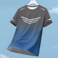 New Men's Summer Breathable Round Neck T-shirt with Gradient Stripe Printed Pattern Outdoor Quick Drying Casual Top