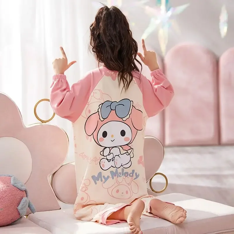 Hello Kitty Cinnamoroll Kuromi My melody parent-child children\'s pajamas cotton long-sleeved jumpsuit cute thin home clothes