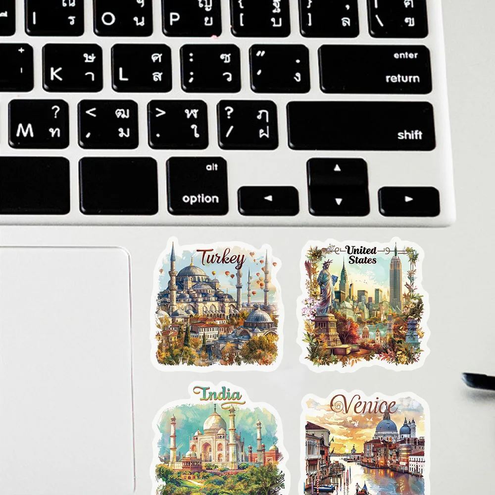 50 قطعة من ملصقات مشهد السفر المبتكرة المرسومة يدويًا، صغيرة طازجة، أمتعة الكمبيوتر، ديكور دفتر الأستاذ المحمول، ملصق عبر الحدود #6