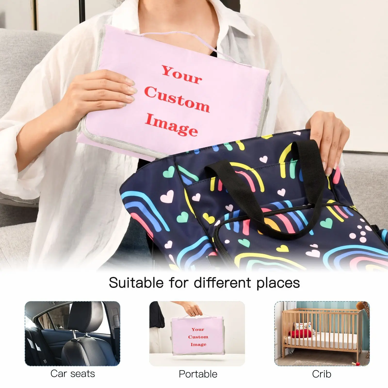 Portable Diaper Changing Pad Portable Baby Diaper Mat Waterproof Travel Diaper Changing Station Kit Baby Gifts Custom images