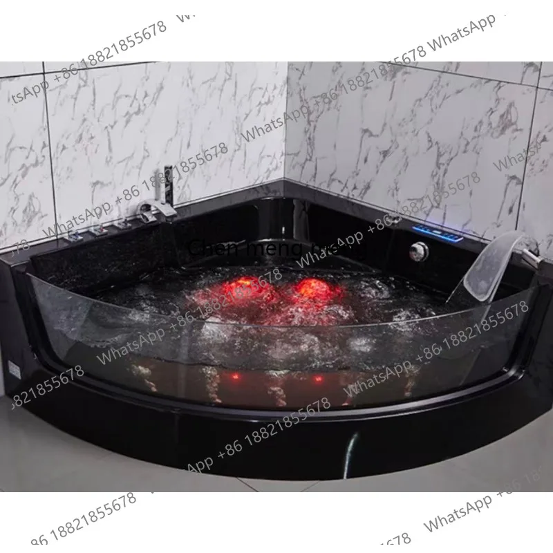 

2026new Lover Bath Factory Luxury Black Corner Massage Bathtub With Glass Bubble Ozone Indoor