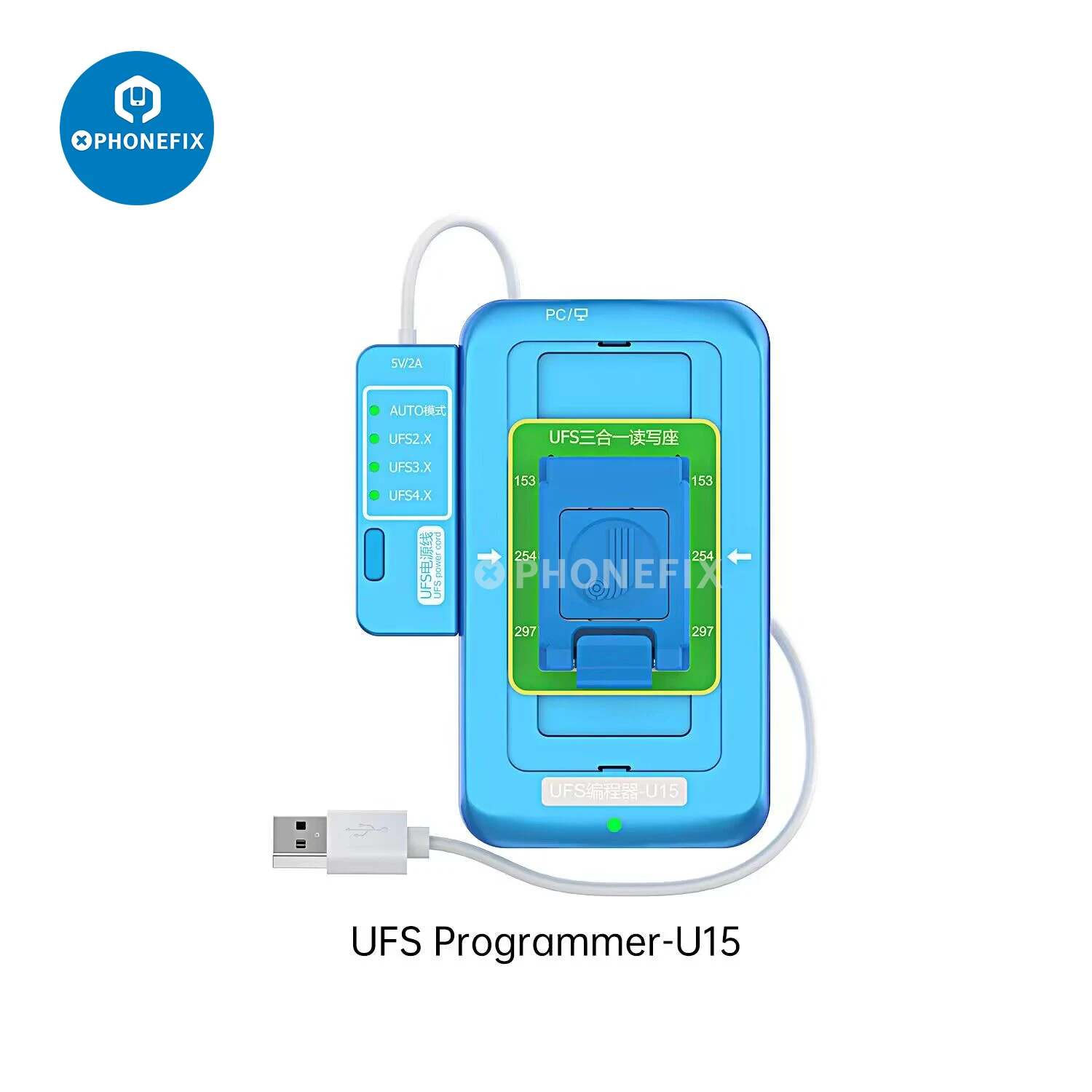 JCID UFS وشريحة مبرمج ، قراءة وكتابة ، U15 لـ BGA315 ، USB ، UFS 3.X 4.x ، 3 في 1