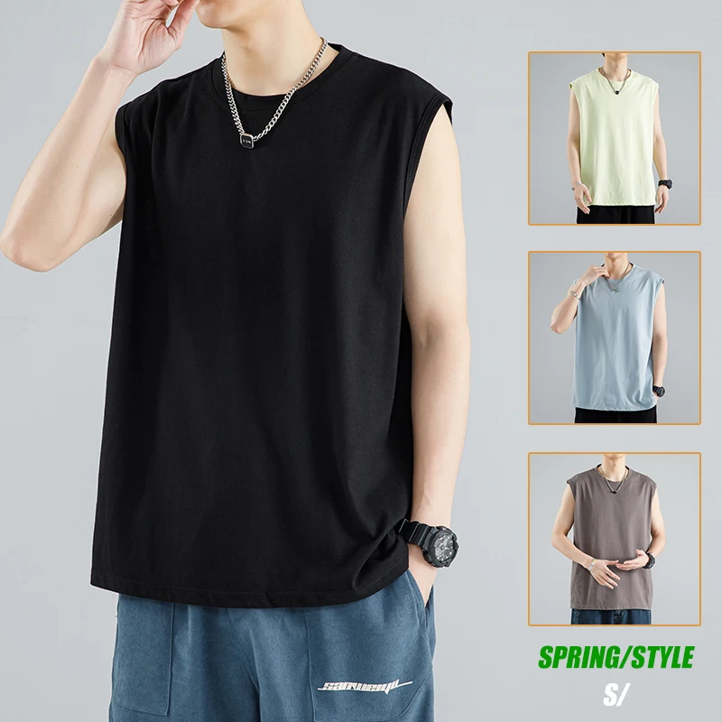 Sleeveless vest men\'s trendy summer loose sports simple comfortable and breathable solid color sleeveless T-shirt