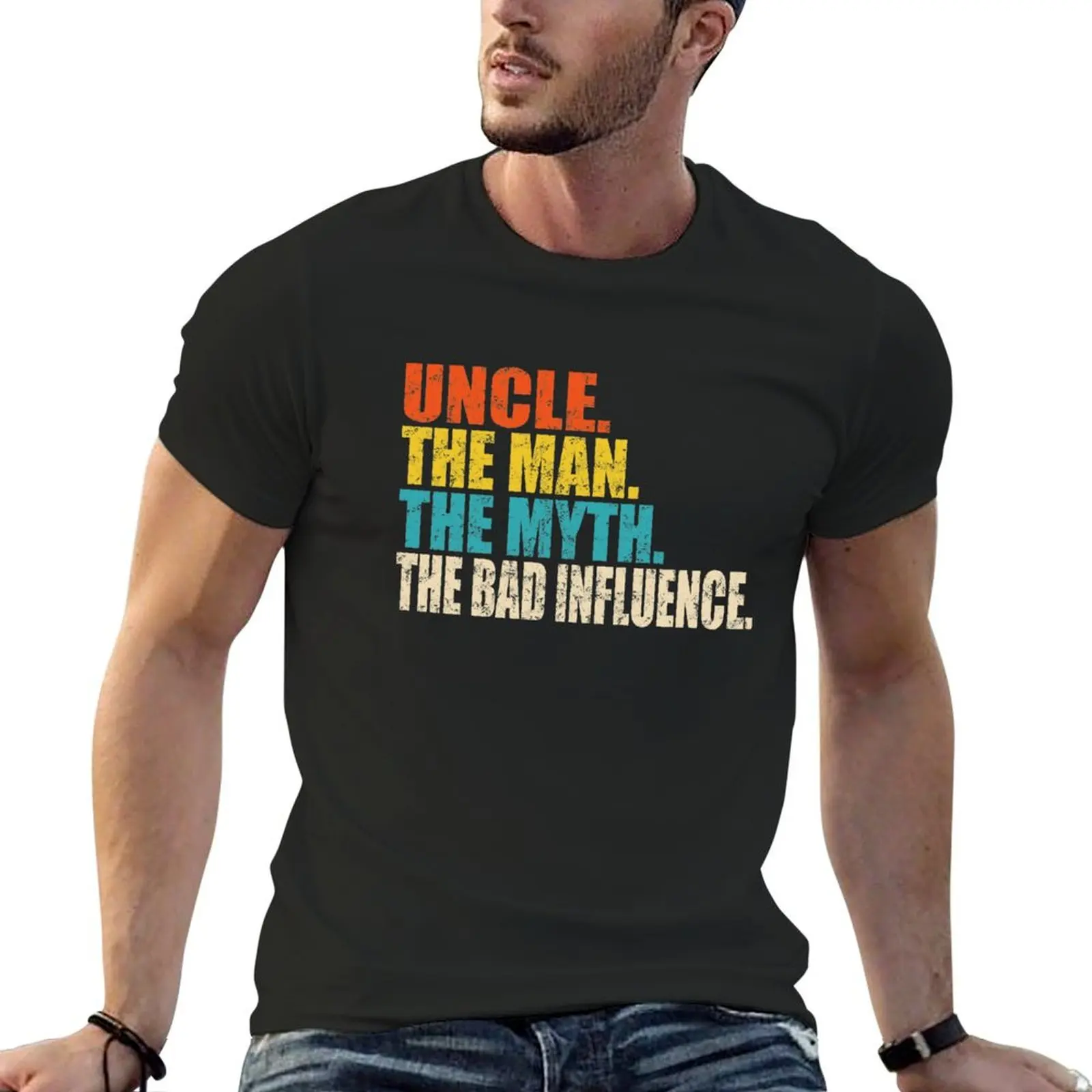 The man the myth the bad influence Uncle T-Shirt street wear Blouse mens white t shirts