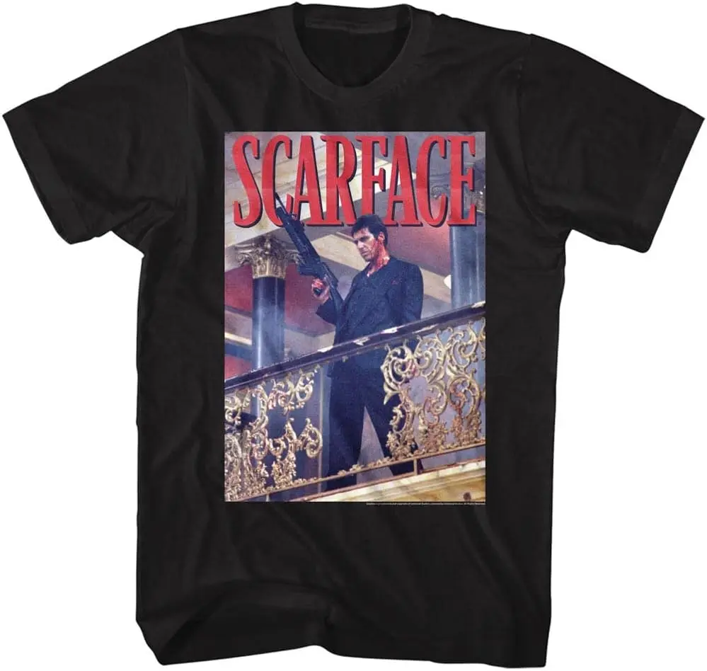 Scarface Railing Shot Black Adult T-Shirt Tee