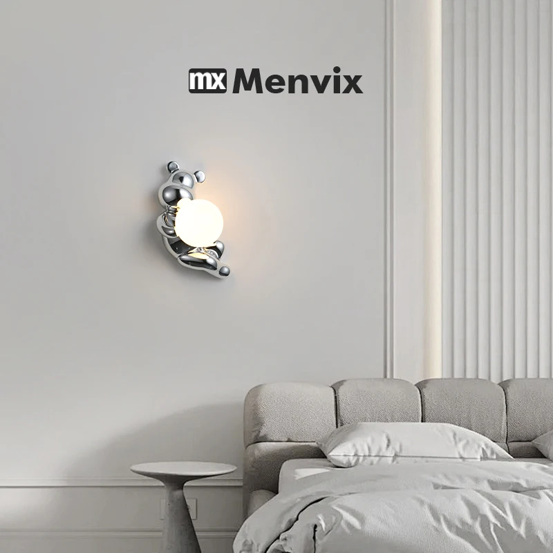 Cartoon Luxury Chrome Bear Wall Light For Bedroom Bedside Lighting Resin Bear Acrylic Sconces Children's Room Wall Lamp for Kids view 4