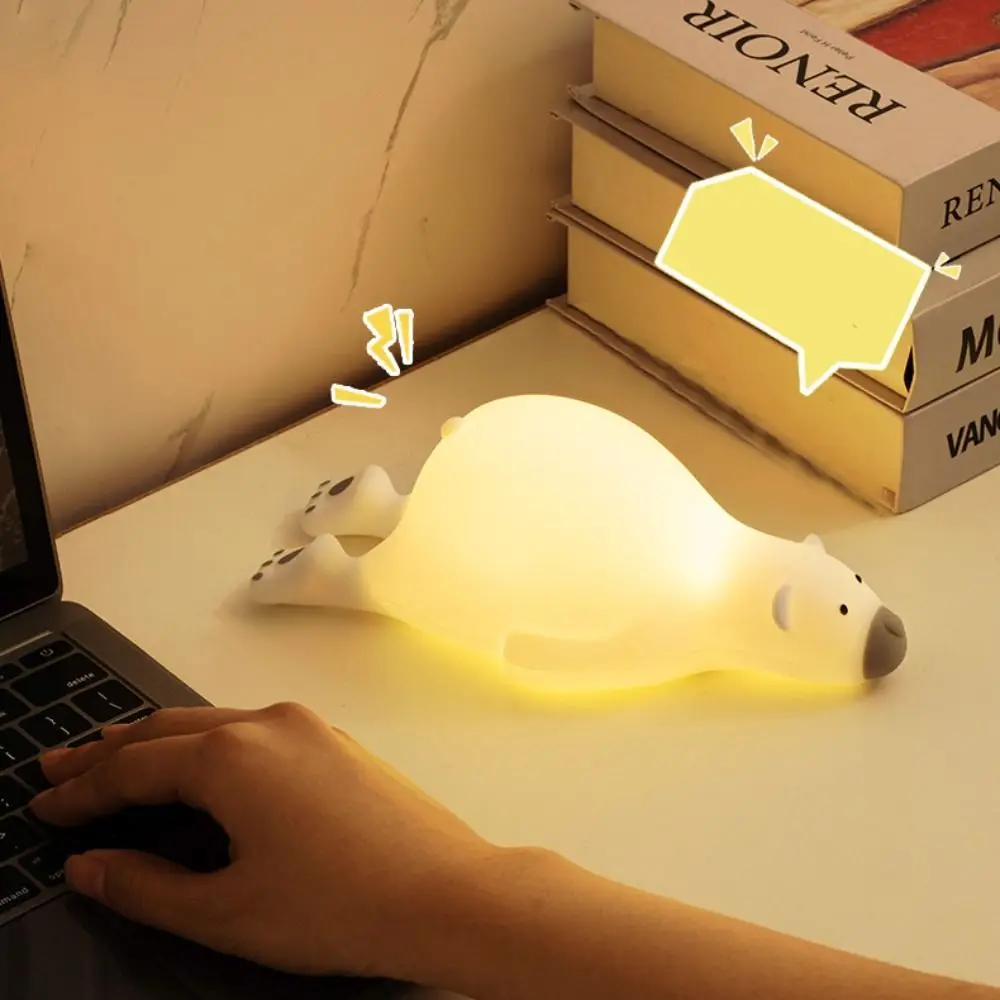 Touch Sensor Silicone Lying Bear Touch Night Light Soft Cute Desk Lamp Cartoon USB Charging Sleeping Lamp Birthday