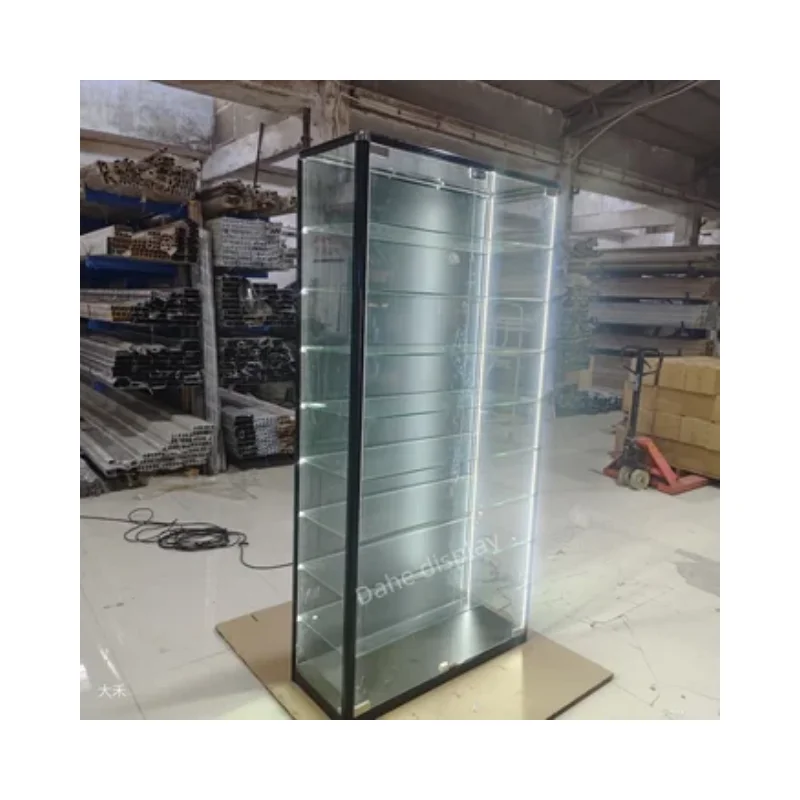 Custom. multi-layered glass showcase lockable full smoke shop glass display casestoy display cabinet with LED