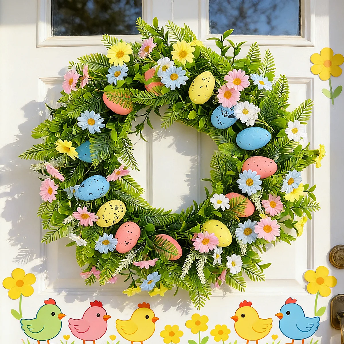 

45cm Colorful Easter Eggs Decor Wreaths For Front Door Pastel Easter Egg Mini Spring Easter Wreath Easter Window Decor Wreath