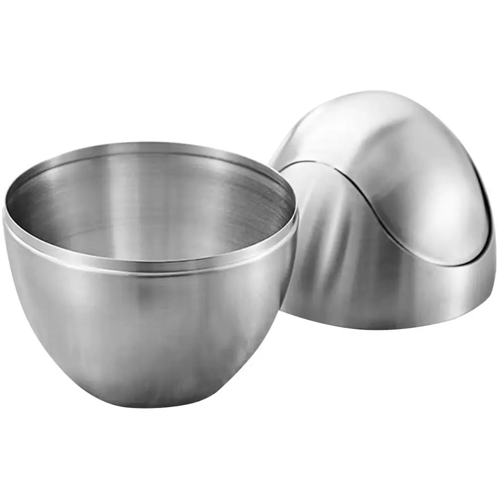 Stainless Steel Garbage Can Egg Shape Reusable Desktop Trash Bin Table Waste Paper Container Household Office Wastebasket