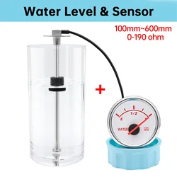 Newest 0-190Ohm 52mm Water Level Gauge for Water Level Sensor 100-600mm Pointer Water Tank Level Meter with Red Backlight Custom