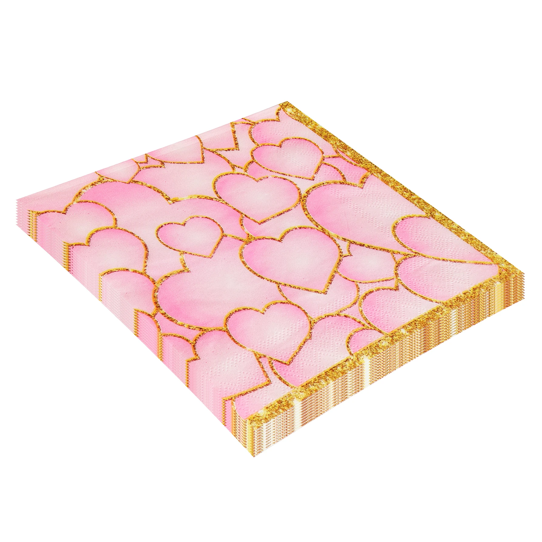 Servilletas desechables de 2 capas, 20 piezas, 6,5x6,5 pulgadas, patrón de corazón con adornos dorados, toallas de papel estampadas para celebración de aniversario de boda