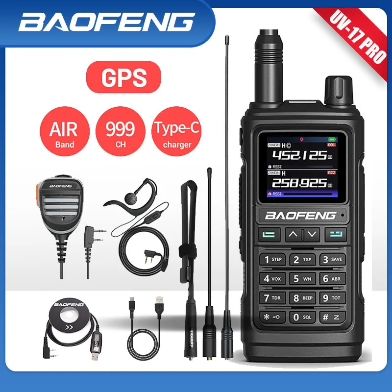 

Портативная рация Baofeng UV-17 Pro с GPS, беспроводная рация с большим радиусом действия, с зарядным устройством с частотой Type-C, UV K5, Любительское двухстороннее радио