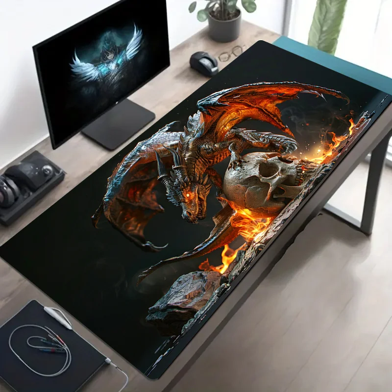 

Dragon Skull Fire & Sword Design Mouse Pad Large Rubber Non-slip Desk Accessories Mousepad for Office & Gamer Keyboard Decor Mat