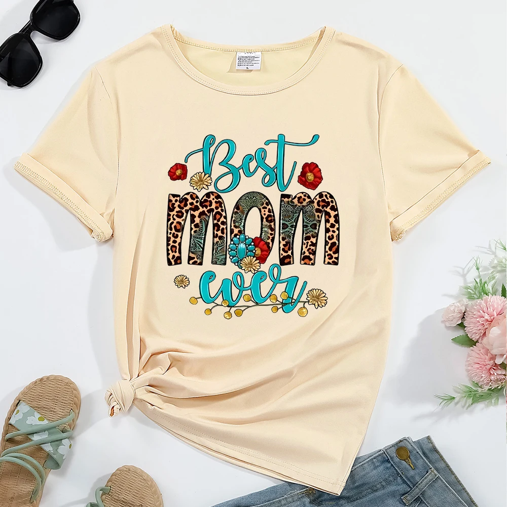 Women's T-shirt Best Mom Ever Pattern Print Round Neck Casual Streetwear Comfortable Breathable Female Clothing Top Tees