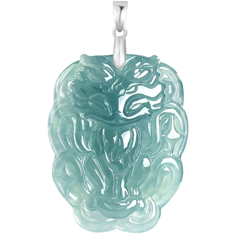 

Burmese Jadeite Fox Pendant Necklace Luxury 925 Silver Amulet Talismans Gemstone Accessories Fashion Real Jade Gifts for Women