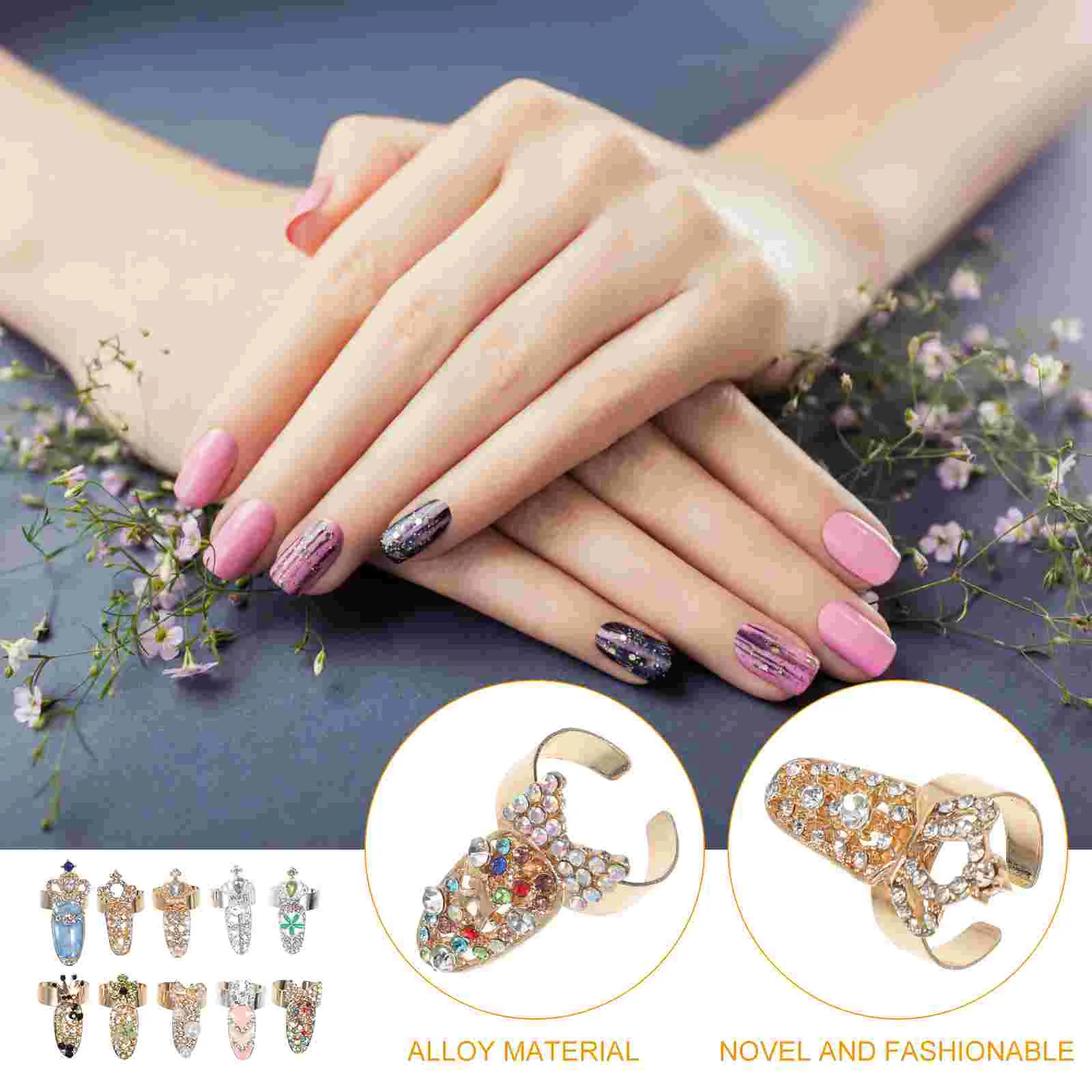 10 Pcs Open Nail Set Knuckle Rings for Women Gifts Rhinestone The Alloy Finger Miss