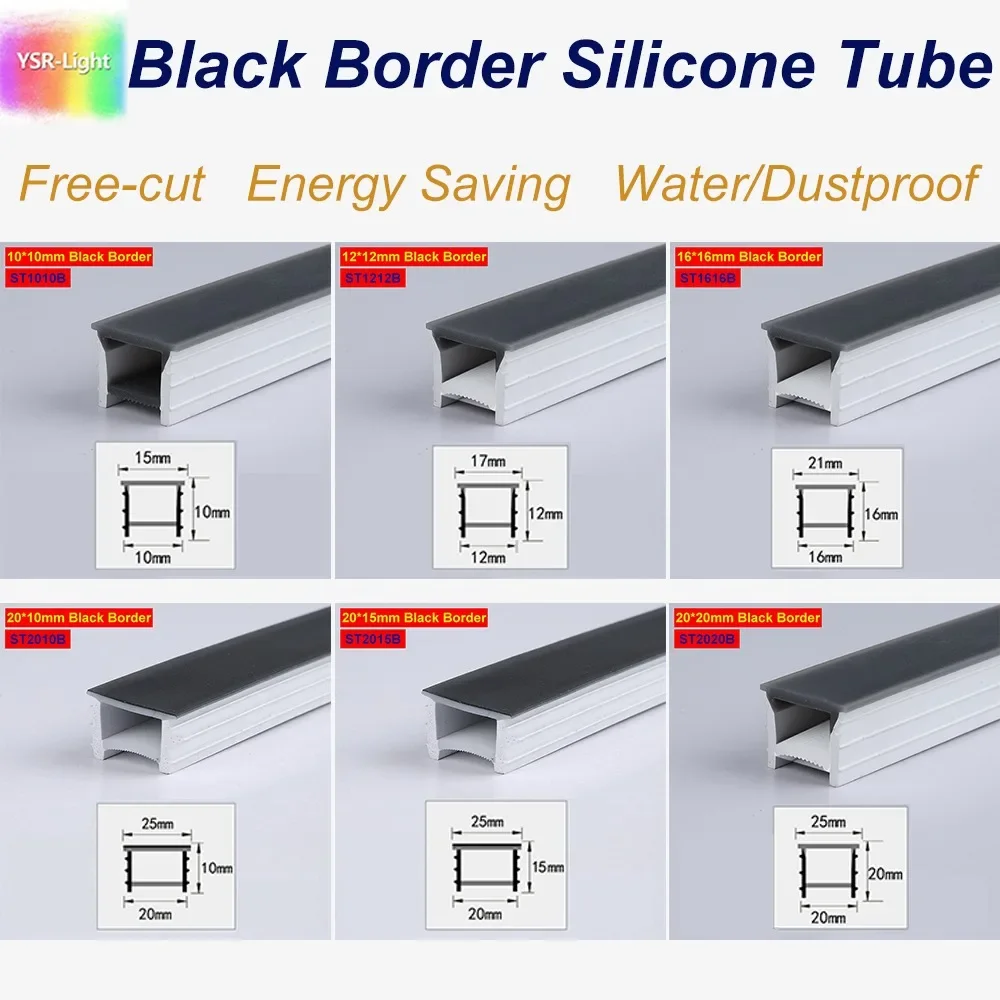 1-5M Recessed Black Silicone Tube Led Neon Flexible Channel Holder Easy Install Waterproof Dustproof Indoor DIY Special-shaped