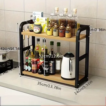 1pc 2-Tier Metal Countertop Shelf - Space Saving Organizer for Coffee, Mugs & Condiments, Rustproof Kitchen Rack 2