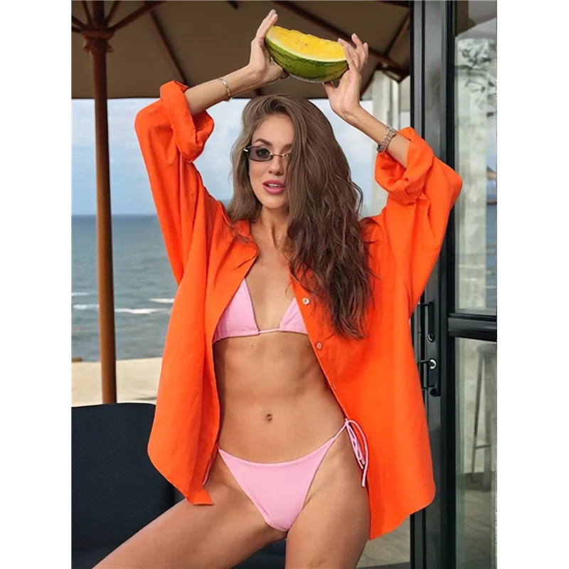 Koszule damskie zapinane na guziki CGS, bluzki z długim rękawem z bawełnianej gazy, codzienne bluzki z kołnierzykiem, luźny krój