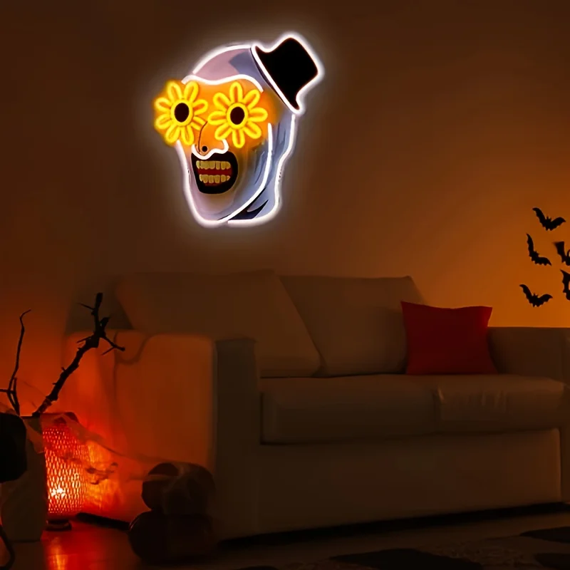 Terrifier UV พิมพ์ป้ายนีออนบรรยากาศฮาโลวีน LED Neon Light สําหรับห้องนอนปาร์ตี้ห้องเกม Man Cave Decor ของขวัญวันเกิด