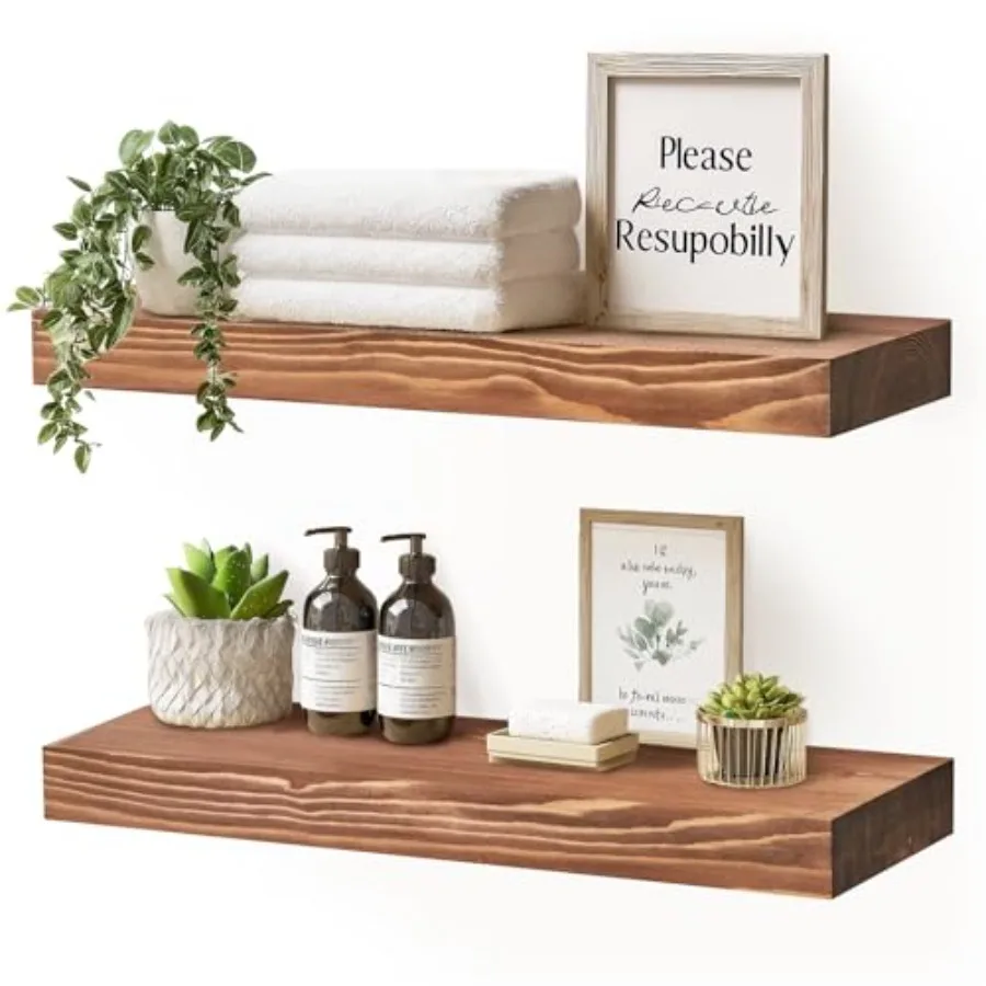 

inch Floating Shelves Set of 2 Solid Rustic Wall Mounted Shelf for Kitchen, Bathroom, Living Room