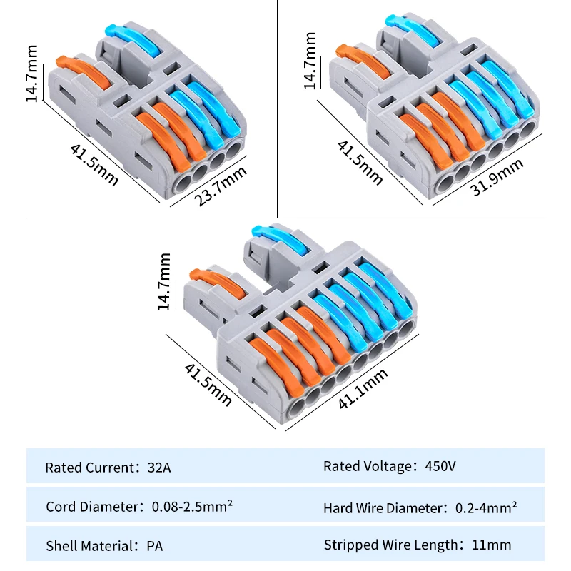JINH 20Pcs CMK422-6 Tool-Free Multi-Way Branch Connector 2-in 6-out Lever Operated Clamp for Fast Cable Joining