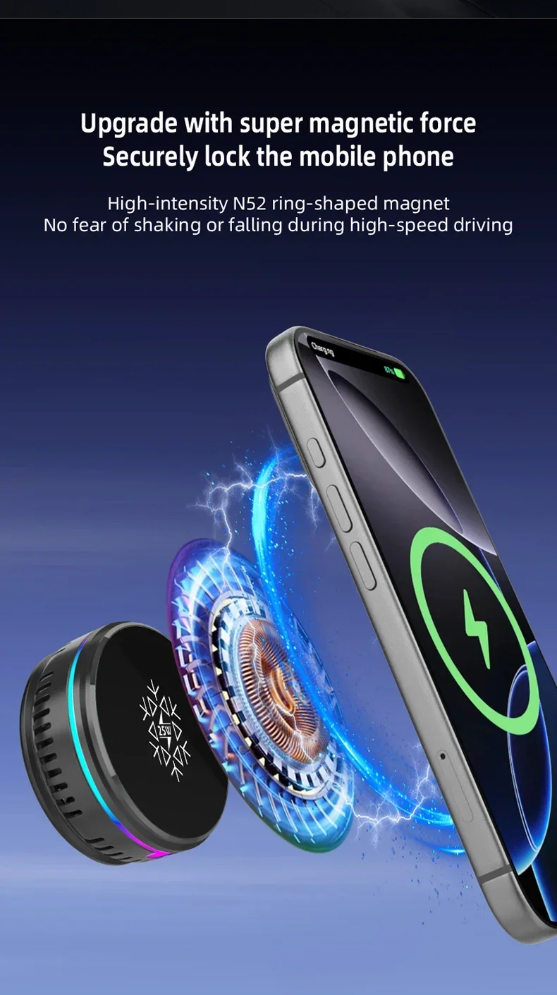 2-in-1 Split 25W Magnetisches Kabelloses Ladegerät mit Halbleiter-ICE-Kühlung und RGB-Halterung für Magsafe iPhone 17 Pro Max – Schnelles Laden – Detail 5