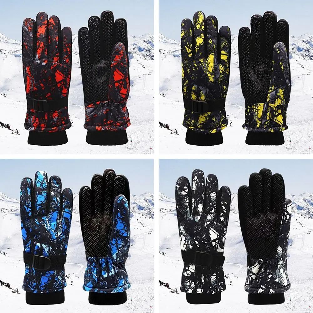 Kids Winter Warm Gloves Thicken Snow Mittens Adjustable Warm Gloves Unisex Waterproof Ski Mittens