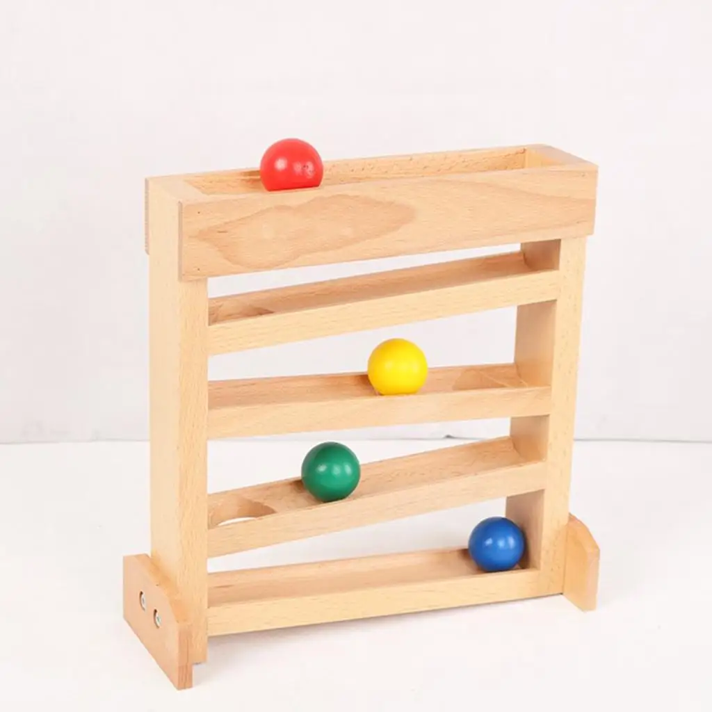 5 Layers Wooden Ball Racer Ramp Track Set with 4 Balls Montessori