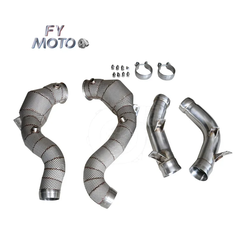 Exhaust Catted Downpipe For Mercedes Benz E63 AMG M177 With Heat Shield