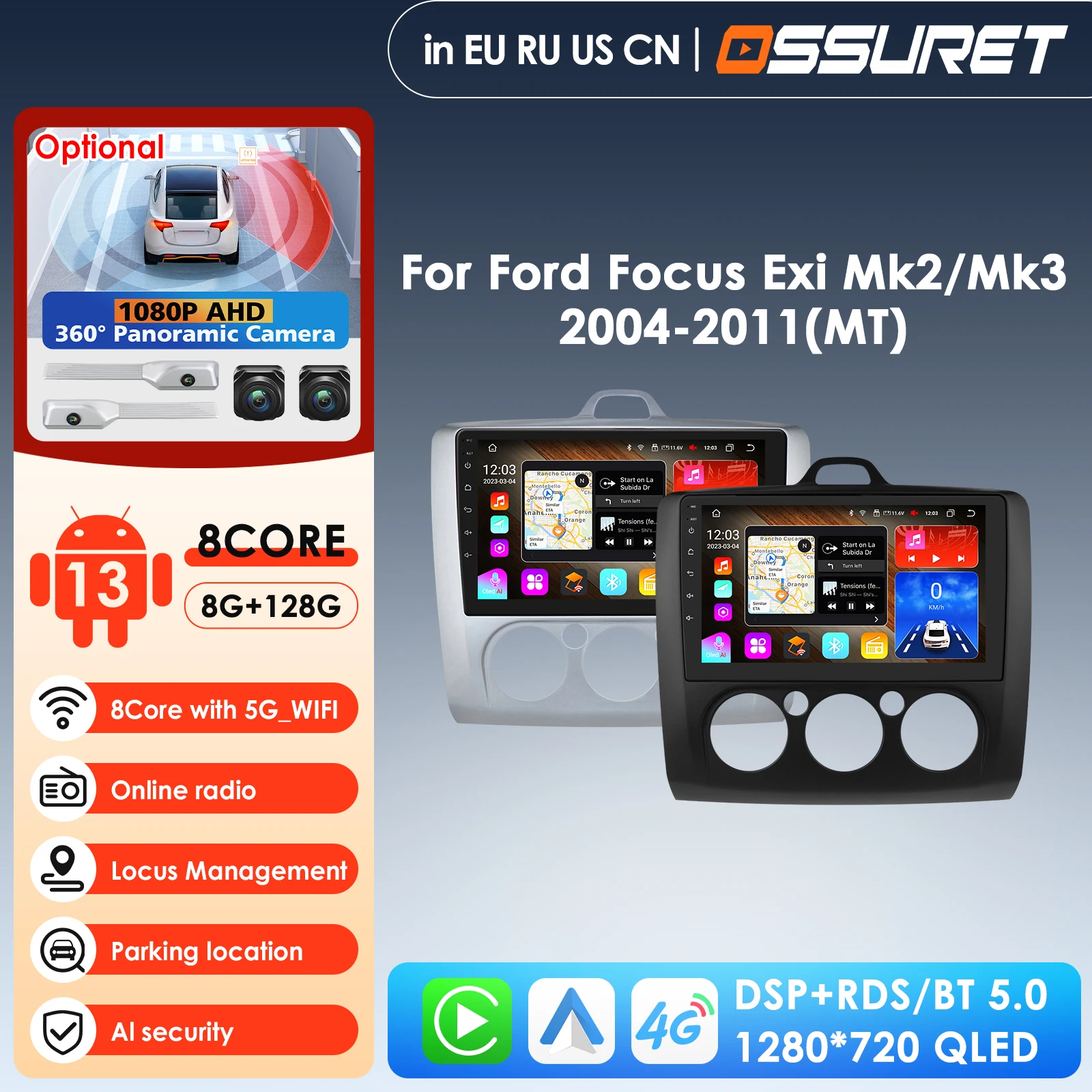 

9" 10.33'' 2 Din 4G+WiFi Car Radio for Ford Focus 2 3 Mk2 Mk3 2004-2011 Exi MT Multimedia Player Android GPS Navi Head Unit 2din