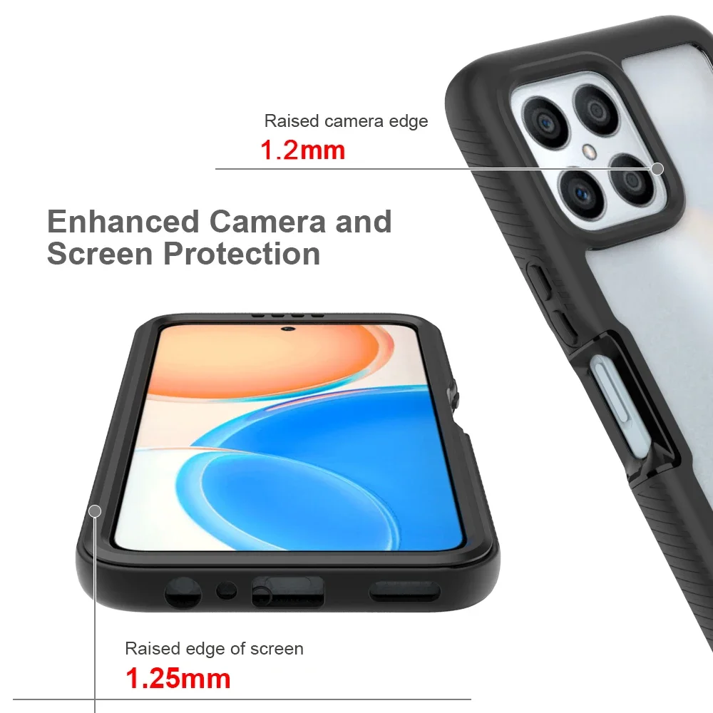 Heavy Duty Armor Shockproof Phone Case For Honor X8 X8a X6 4G 70 Lite Soft TPU Frame Hard Plastic Transparent Acrylic Back Cover