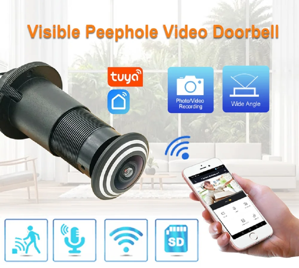 

Tuya Smart Home Wifi Video Peephole Camera Motion Detection Video Eye Door Viewer Security Protection Wireless Doorbell for Home