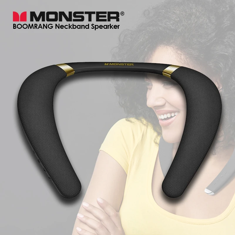 Monster Boomerang 3D Stereo Sound Neckband Bluetooth Speaker 12H Playtime Neck Speaker IPX7 Waterproof Wireless Wearable Speaker 