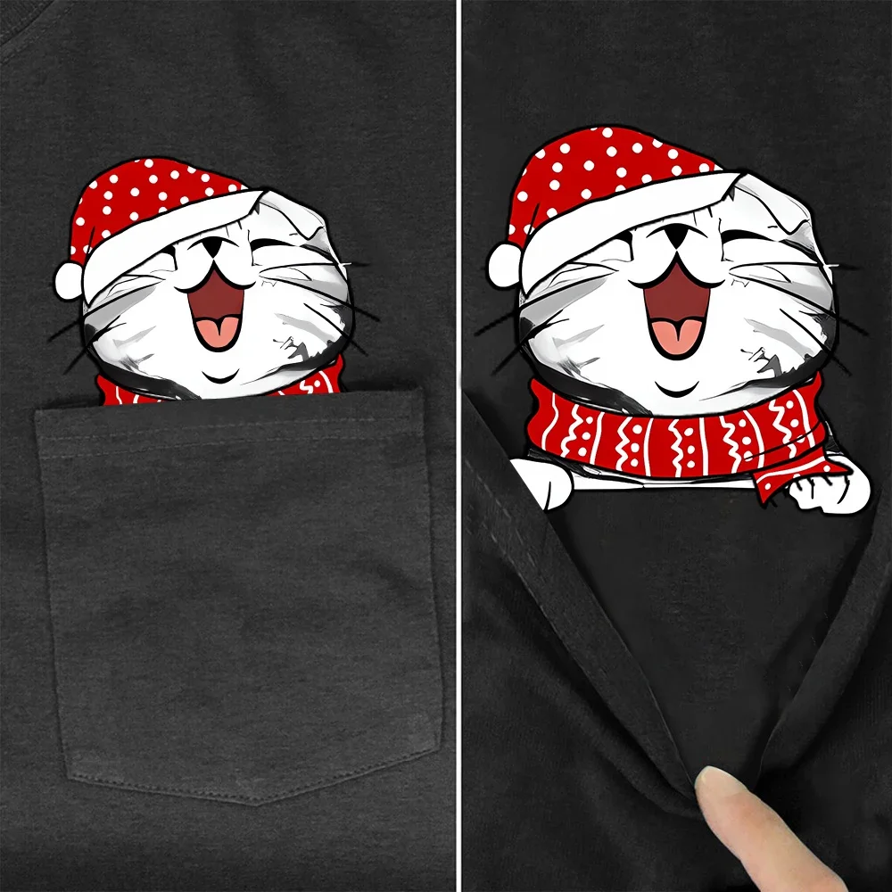 

CLOOCL Christmas Animal T-Shirt Folded Ear Cat Pocket T-shirt Mens Women Shirts Hip Hop Tops Summer Funny Cotton Tees XS-7XL