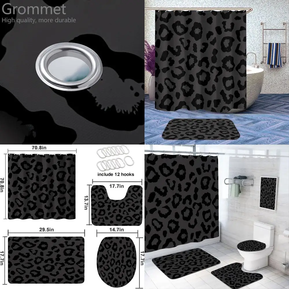 

Leopard Cheetah Wildlife Shower Curtain Set with Rugs, Lid Cover, Mat, and Hooks