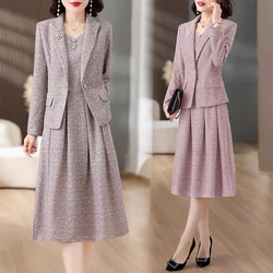 2024 Summer New Solid Color Cotton and Hemp Retro Fashion Suit Set Women's Long Sleeve Suit Coat Long Skirt Two Piece Set
