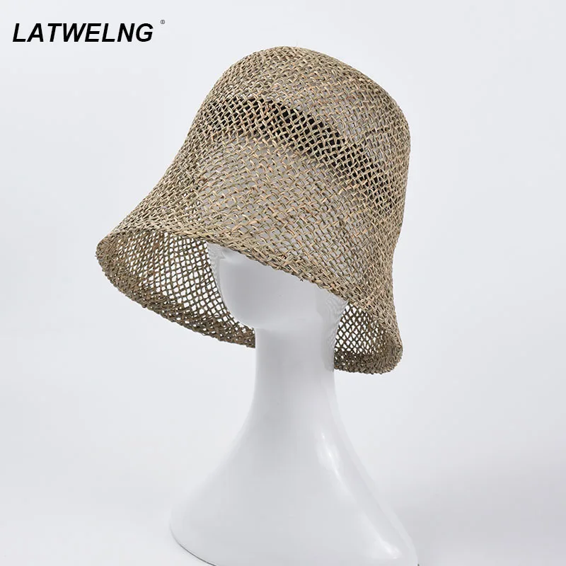 

Women Hollow Beach Hat For Seaside Vacation Sunscreen Sun Hat Ladies Straw Bucket Hat Foldable Wholesale