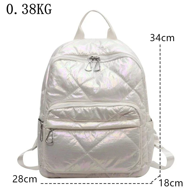 Winter Ultra Light Space Down Women Backpack Quilted Plaid Female School Bag Large Capacity Quilted Rucksack Dailytravel Bags