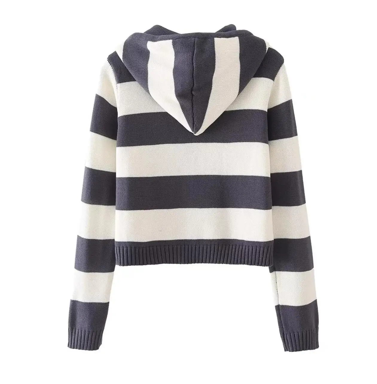 Harajuku Women Striped Knit Hoodie With Zipper Fastening Preppy Style Hooded Cardigan