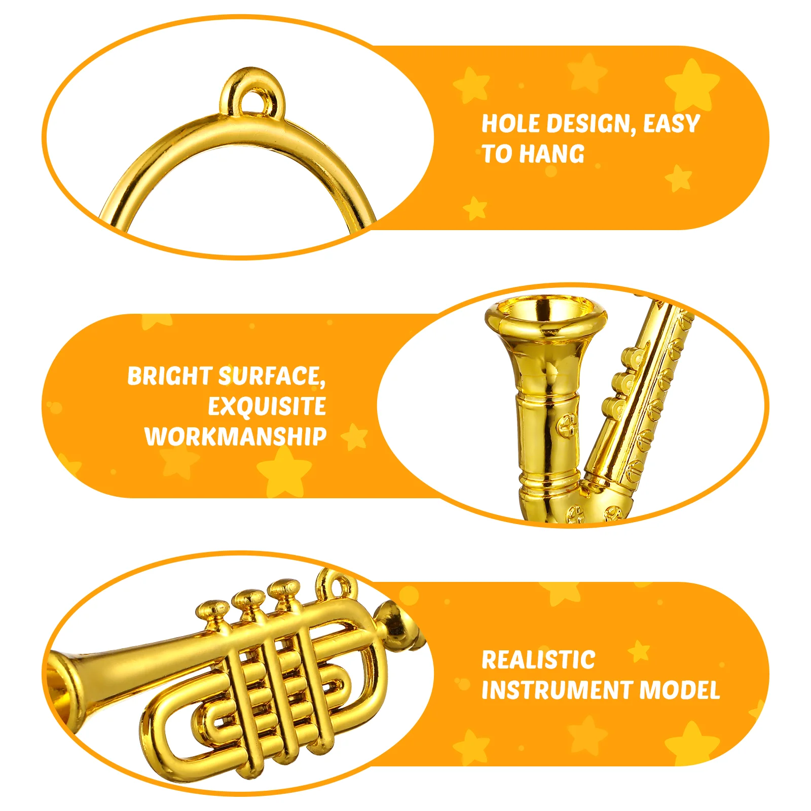 Mini instruments de musique modèle saxophone, accessoires de maison, jouets en plastique doré, 4 pièces