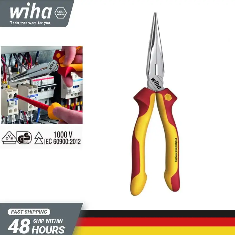 Wiha 26720 Pliers 1000V VDE-tested Insualted Needle Nose Electrician Plier with Cutting Edge Straight Shape 160mm Length 155Gram