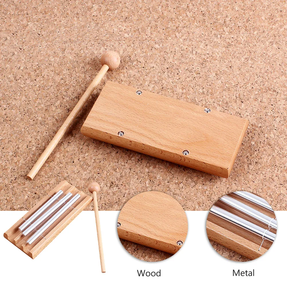 

3 Tone Wooden Metal Chime Tabletop Light Brown Kids Educational Percussion Instrument Musical Yoga Energy Supplies