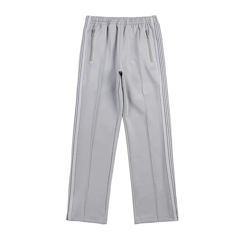 Light Gray New Straight Cylinder Pants Men Woman Side Edge Stripe Pattern Embroidery Loose Trend Joggers Sweatpants